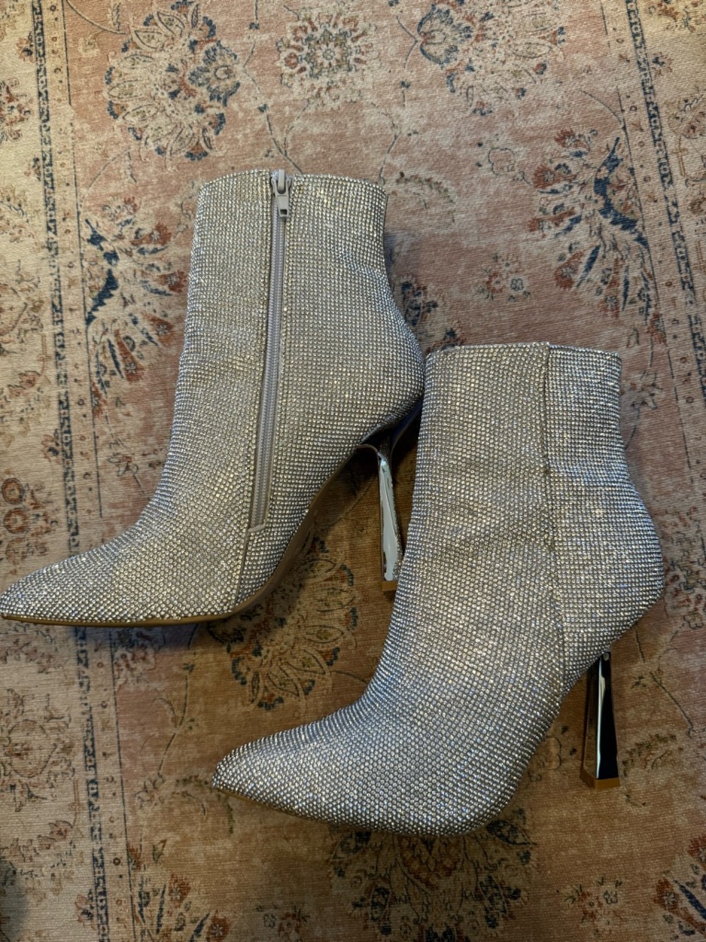 Crystal-Embellished Silver Women's Ankle Boots